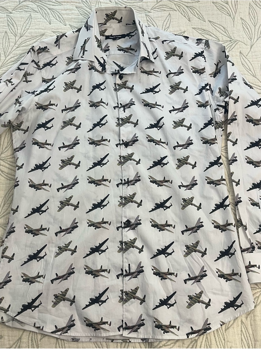 Jared Lang Men’s WWII Plane Print Button-Up Shirt (Size L)